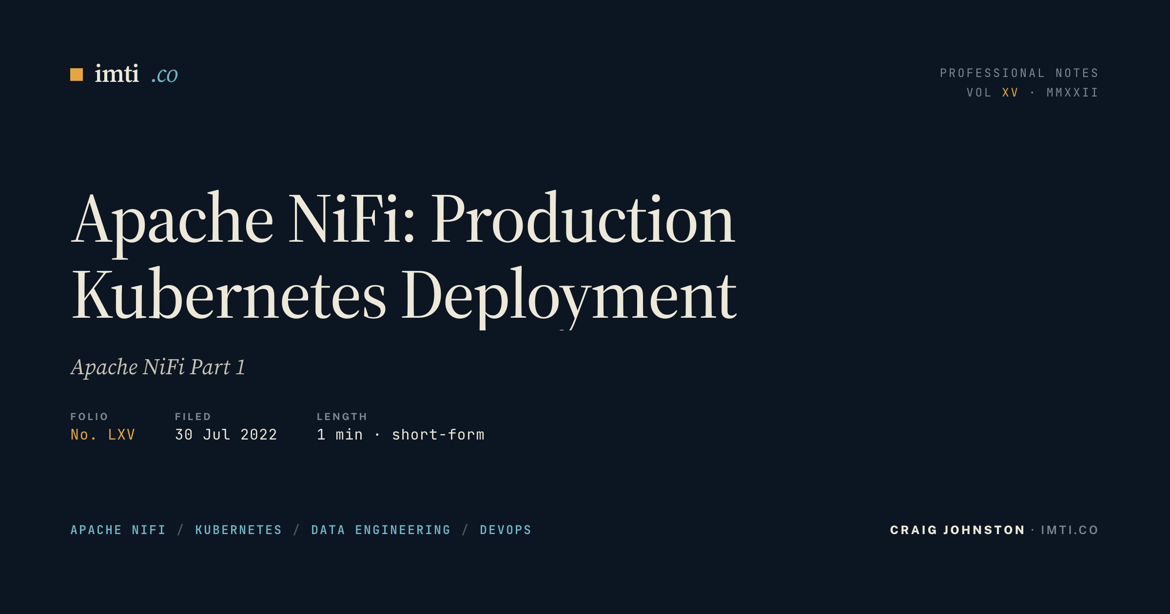 Apache NiFi: Production Kubernetes Deployment - IMTI