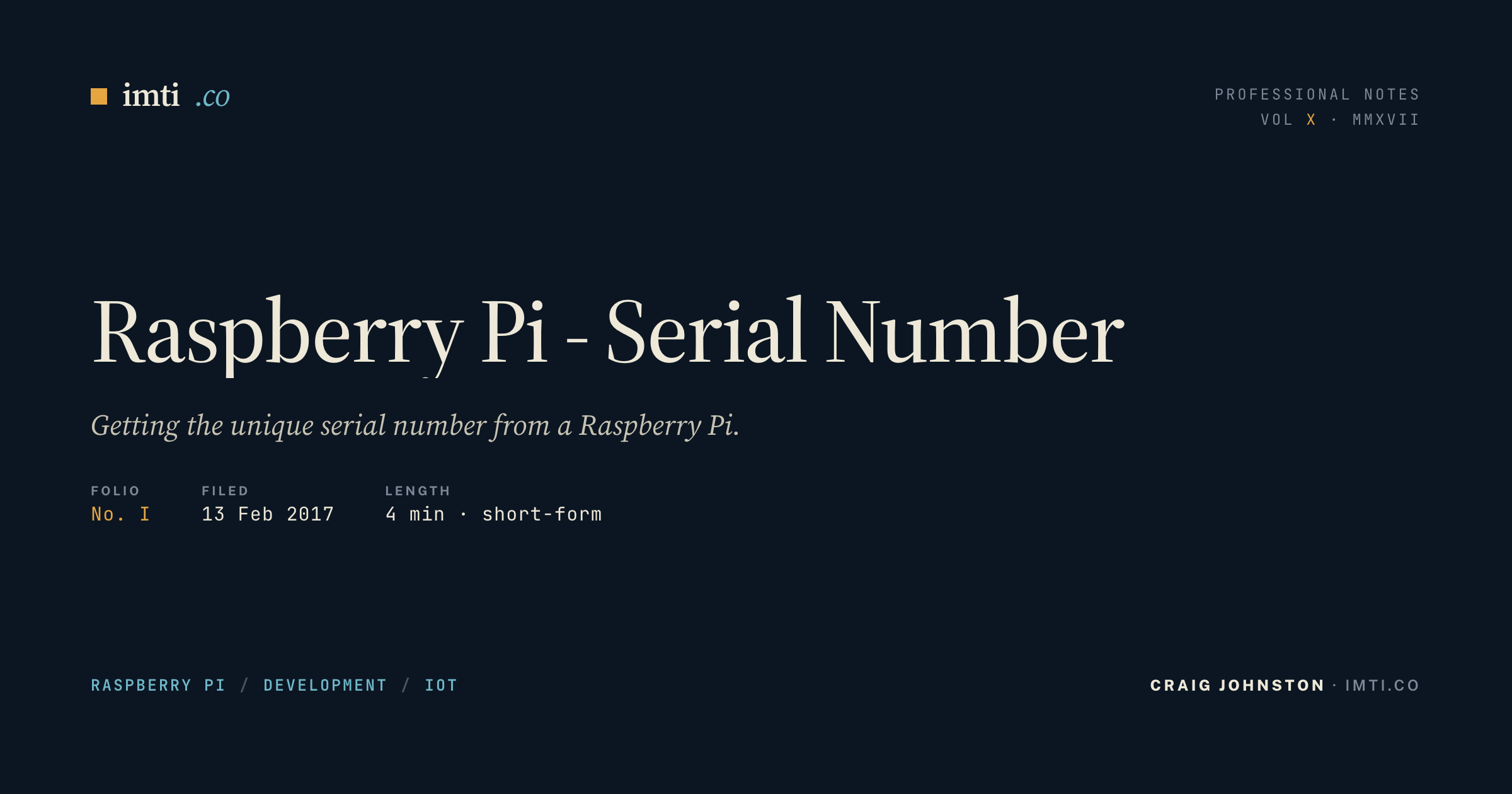Raspberry Pi - Serial Number - IMTI